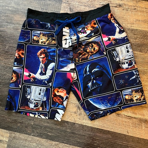 Star Wars Board Shorts Swim Trunks Movie Characters Print Black Waist L - Picture 1 of 4